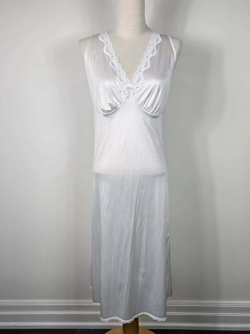 Vintage St Michael Marks & Spencer White Nylon Lace Slip Dress Nightgown 40 (L) - Picture 2 of 8